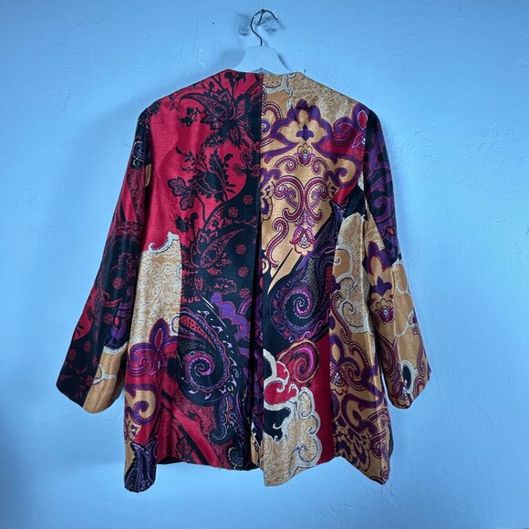 Chico's Womens Holiday Splendor Print Open Front Jacket Size 2 Artsy Multicolor - Picture 2 of 10